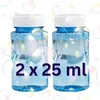 Two bottles of bubble solution with text overlay indicating quantity and volume. Produktbild-Vorschau