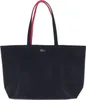 A dark blue tote bag with red handles is shown against a white background. Anteprima dell’immagine prodotto