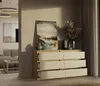 A modern dresser with open drawers displaying decorative vases and a painting above it, placed in a well-lit room with a hint of an adjacent living space visible. Náhľad obrázku produktu