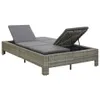 A double sun lounger with grey cushions, shown from a side angle with one section of the lounger open to reveal storage space. Produktbild-Vorschau