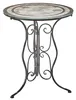 A round mosaic-topped table with a black metal base. Náhled obrázku produktu