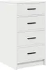 A white chest of drawers with four drawers, each with a black handle. Produktbild-Vorschau