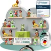 A display shelf with various figurines and a green box, with certification badges on the right. Produktbild-Vorschau