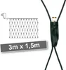 Illustration of a net light with a power adapter and a close-up of an LED bulb, along with a size indicator. Produktbild-Vorschau