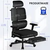 A diagram showing the dimensions of an ergonomic office chair with a footrest. Produktbild-Vorschau