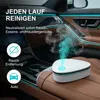 A white air purifier emitting blue mist inside a luxury car interior. Produktbild-Vorschau