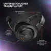 A close-up marketing image of a gaming headset with descriptive text highlighting its features. Produktbild-Vorschau