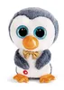 A stuffed penguin toy with large blue glitter eyes and a gold bow tie, presented against a white background. Produktbild-Vorschau
