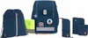A collection of school-related items, including a backpack, a drawstring bag, a reflective vest, and pencil cases, arranged against a white background. Voir les images du produit