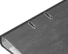 A close-up view of the top edge of a black binder with two metal rings for holding papers. Podgląd zdjęcia produktu