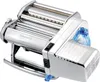 A chrome-plated electric pasta maker with blue accents. Voir les images du produit