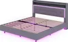 A modern upholstered bed frame with integrated LED lighting. Podgląd zdjęcia produktu