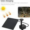 Diagram showing solar charging of a fountain pump with text explaining the quick start feature. Voir les images du produit