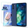 A blue phone case and screen protector are displayed. Produktbild-Vorschau