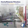 A living room scene with a vacuum cleaner and filter, illustrating filtration. Produktbild-Vorschau