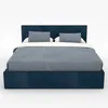 A dark blue upholstered bed with a headboard and two pillows, presented against a white background. Produktbild-Vorschau