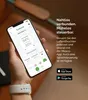 A hand holding a smartphone displaying a Meaco app, with text and app store download buttons on the right. Anteprima dell’immagine prodotto