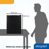 A mini refrigerator is shown on a table next to a silhouette of a person, with dimensions indicated. The brand logo is in the bottom right corner. Produktbild-Vorschau