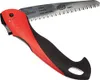 A close-up view of a folding saw with a red and black handle. Podgląd zdjęcia produktu