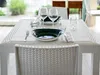 A table setting for a meal, likely outdoors, with chairs and place settings. Produktbild-Vorschau