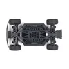 The underside of a black remote-controlled truck chassis with wheels and suspension visible, set against a white background. Produktbild-Vorschau