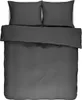 A top-down view of a dark gray duvet cover and two pillowcases laid out on a bed. Produktbild-Vorschau