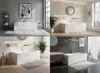 Collage of four different bathroom scenes featuring a white rectangular bathtub. Produktbild-Vorschau