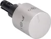 A silver knob with black plastic connector and etched symbols is shown against a white background. Produktbild-Vorschau