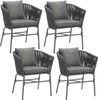 A set of four gray outdoor chairs with rope-style weaving and cushions, arranged on a white background. Náhled obrázku produktu