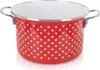 A red and white polka dot enamel pot with silver handles is shown against a white background. Produktbild-Vorschau