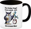 Graue Eule mit Bierkrug - Der frühe Vogel kann mich mal Produktbild-Vorschau 1