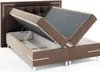 A brown upholstered boxspring bed with its storage compartment open, revealing the interior. Produktbild-Vorschau