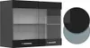 A black and gray kitchen cabinet with glass doors and drawers, next to two colored circles representing color options. Anteprima dell’immagine prodotto