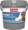 A bucket of Soudal Soudatight LQ liquid membrane with a brush being used to apply it to a window frame. Produktbild-Vorschau
