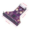 A close-up, angled view of a purple circuit board with electronic components and pin headers, with dimensions indicated by red lines and text. Náhľad obrázku produktu