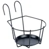 A black metal balcony railing planter holder with two hooks for hanging. Podgląd zdjęcia produktu