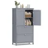 A gray bathroom cabinet with two doors and two drawers, standing on a white background. Produktbild-Vorschau