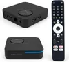 A collage of a black streaming box and its remote control, shown from different angles. Produktbild-Vorschau