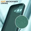 Close-up view of the inside of a green phone case, highlighting its soft microfiber lining. Produktbild-Vorschau