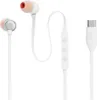 A pair of white JBL earphones with orange ear tips and a USB-C connector. Produktbild-Vorschau