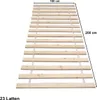 A wooden bed slat base is shown from a slightly elevated angle against a white background. Dimensions are indicated with text overlays. Produktbild-Vorschau