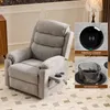 A recliner chair with inset images showing a wireless charger and a cup holder. Náhľad obrázku produktu