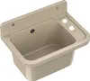 A beige sink with a backsplash, mounted on a white background. Náhled obrázku produktu