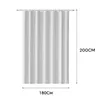 A white shower curtain hanging from a rod, with dimensions indicated. Produktbild-Vorschau