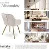 A collage showcasing a chair in different room settings and a text description. Produktbild-Vorschau