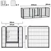 Diagrams showing the dimensions and configuration of a pet playpen. Voir les images du produit