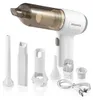 A white handheld vacuum cleaner with multiple attachments and a charging cable against a white background. Produktbild-Vorschau