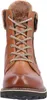 A close-up, front view of a brown leather boot with laces and fur trim. Produktbild-Vorschau
