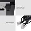 A collage of four images showing details of a cash drawer, including its non-slip feet, a cable, and text descriptions of features. Podgląd zdjęcia produktu