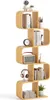 A tall, S-shaped bookshelf made of bamboo, filled with various decorative items and books. Podgląd zdjęcia produktu